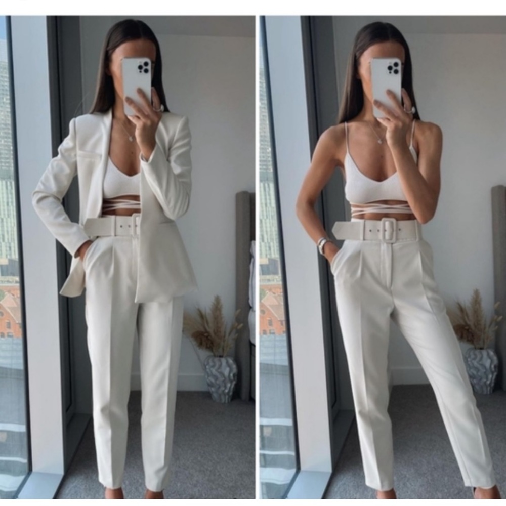 ZARA PANTS WITH FABRIC-COVERED BELT SIZE S